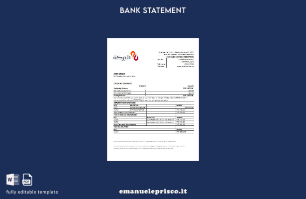 Modello Excel di estratto conto bancario Siria Al Baraka in stile verificato
